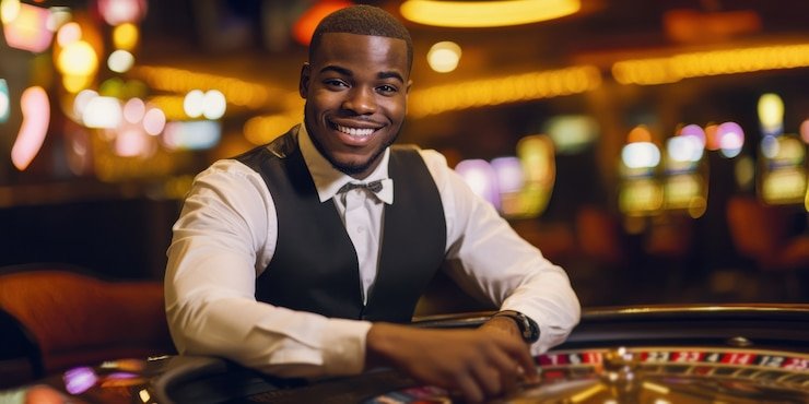 Antarmuka permainan Evolution Gaming menampilkan dealer langsung, riwayat taruhan, dan opsi komunikasi real-time